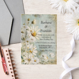 Elegante Witte Daisy Foto QR Code Huwelijk Vellum Uitnodigingen