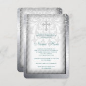 Elegante witte Damask Cross Eerste Communie Kaart (Voorkant / Achterkant)