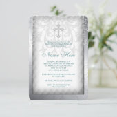 Elegante witte Damask Cross Eerste Communie Kaart (Staand voorkant)