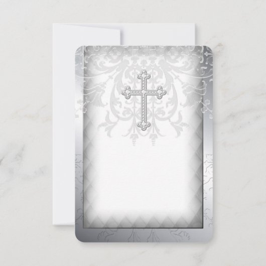 Elegante witte Damask Cross Eerste Communie Kaart (Achterkant)