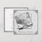 Elegante witte Damask foto doop Kaart (Voorkant / Achterkant)