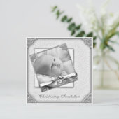 Elegante witte Damask foto doop Kaart (Staand voorkant)