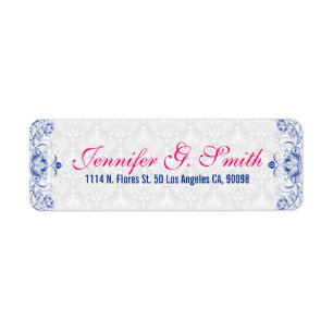 Elegante witte damasks & Royal Blue Bloemen Damask Etiket