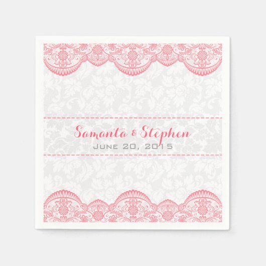 Elegante witte  Damasks roze kant Servet (Voorkant)