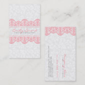 Elegante witte Damasks roze kant Visitekaartje (Voorkant / Achterkant)