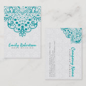 Elegante witte damasks turquoise  kant visitekaartje (Voorkant / Achterkant)
