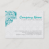 Elegante witte damasks turquoise  kant visitekaartje (Achterkant)