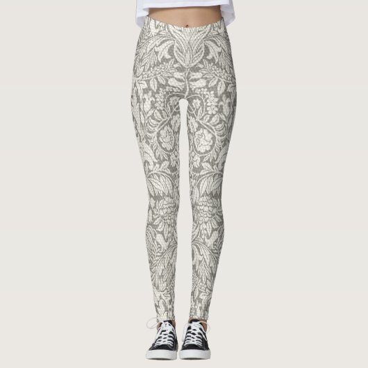 Elegante witte damast bloemenhuis decor leggings (Voorkant)