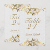 Elegante witte damast en gouden bloemen kant kaart (Voorkant / Achterkant)