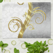 Elegante witte damast gouden wervelingen theedoek (Gevouwen)