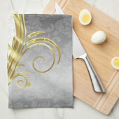 Elegante witte damast gouden wervelingen theedoek (Quarter Fold)