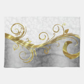 Elegante witte damast gouden wervelingen theedoek (Horizontaal)