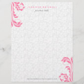 Elegante witte damast roze bloemenwerveling gepersonaliseerd briefhoofd (Voorkant)