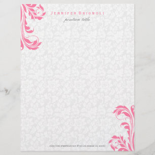 Elegante witte damast roze bloemenwerveling gepersonaliseerd briefhoofd