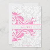 Elegante witte damast roze kant bruiloft kaart (Achterkant)