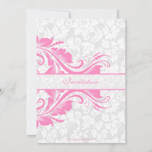 Elegante witte damast roze kant bruiloft kaart (Achterkant)