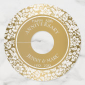 Elegante witte damast wijnglaslabel (Voorkant)