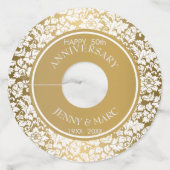 Elegante witte damast wijnglaslabel (Achterkant)