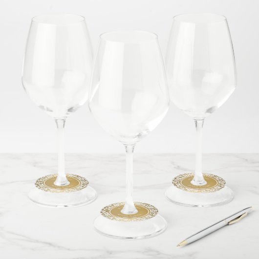 Elegante witte damast wijnglaslabel (Set)