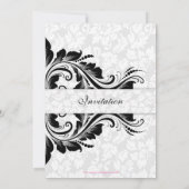 Elegante witte damast zwart kant bruiloft kaart (Achterkant)