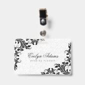 Elegante witte damast & zwarte kant badge (Voorzijde met clip)