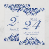 Elegante witte damasten en marineblauwe bloemen ka kaart (Voorkant / Achterkant)