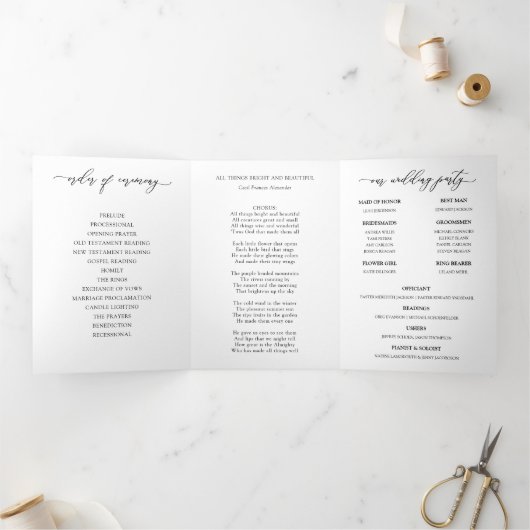 Elegante Witte Drie-voudige Trouwprogramma Brochur Drieluik Programma (Binnen)