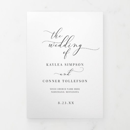 Elegante Witte Drie-voudige Trouwprogramma Brochur Drieluik Programma (Cover)