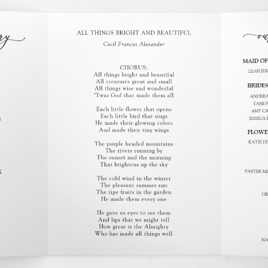 Elegante Witte Drie-voudige Trouwprogramma Brochur Drieluik Programma (Binnenkant midden)