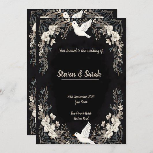 Elegante Witte Duif & Bloemen Lijst Feestdagenkaart (Voorkant / Achterkant)