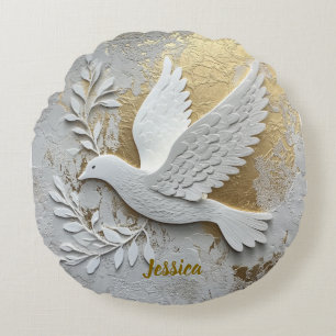 Elegante witte duif met gouden  naam rond kussen