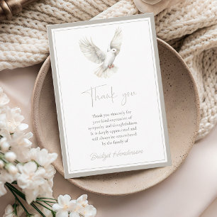 Elegante witte duif rouwkaarten met dankbetuiging bedankkaart