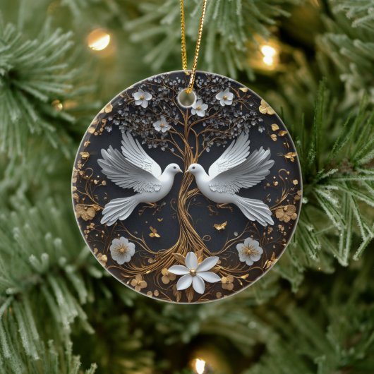 Elegante Witte Duiven Boom des Levens Ornament (Boom)