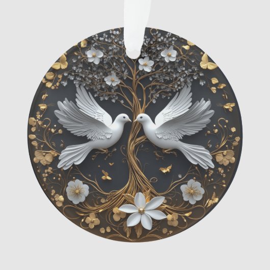Elegante Witte Duiven Boom des Levens Ornament (voorkant)