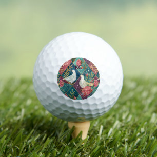 Elegante Witte Duiven Roze Bloemen & Goud Geometri Golfballen