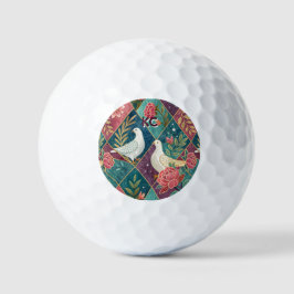 Elegante Witte Duiven Roze Bloemen & Goud Geometri Golfballen