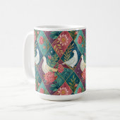 Elegante Witte Duiven Roze Bloemen & Goud Geometri Koffiemok (Voorkant links)