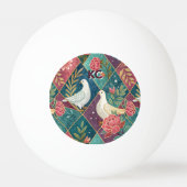Elegante Witte Duiven Roze Bloemen & Goud Geometri Pingpongbal (Voorkant)