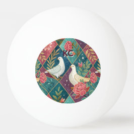 Elegante Witte Duiven Roze Bloemen & Goud Geometri Pingpongbal