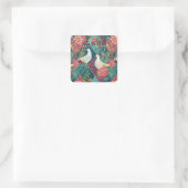 Elegante Witte Duiven Roze Bloemen & Goud Geometri Vierkante Sticker (Tas)