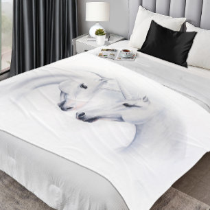 Elegante Witte Eenhoorns Koppel Fantasie Romantisc Fleece Deken