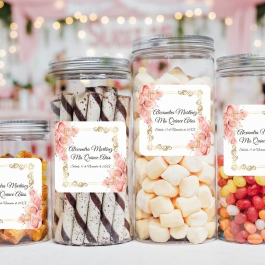 Elegante witte eenvoudige roze roze roze goud Quin Vierkante Sticker