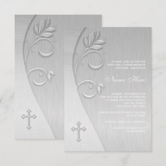 Elegante witte eerste communie uitnodigingen (Voorkant / Achterkant)