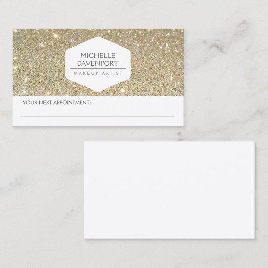 ELEGANTE WITTE EMBLEEM GOUDEN GLITTER AFSPRAAK CAR AFSPRAKENKAARTJE (Voorkant / Achterkant)