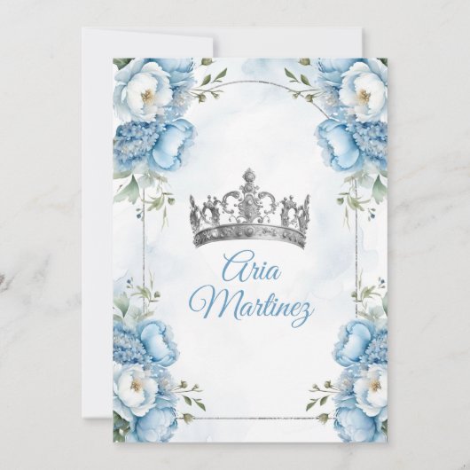 Elegante witte en blauwe bloemenprinses Quiñceaner Kaart (Achterkant)