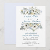 Elegante witte en blauwe bloemige waterverf bruilo kaart (Voorkant / Achterkant)