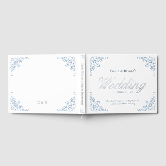 Elegante witte en blauwe chic formele bruiloft gastenboek (Volledig)