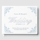 Elegante witte en blauwe chic formele bruiloft gastenboek (Voorkant)