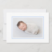 Elegante Witte en Blauwe Foto Geboorte Aankondiging (Voorkant)