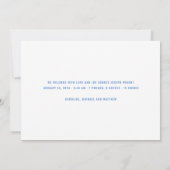 Elegante Witte en Blauwe Foto Geboorte Aankondiging (Achterkant)